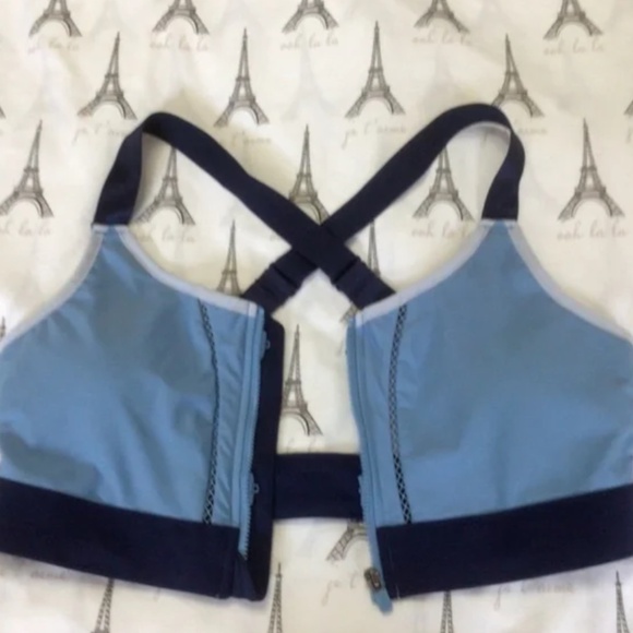 💐Fabletics Zoe High Impact Front Zip Sports Bra Sz L Blue - Picture 6 of 9